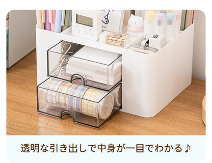 ペン立て 卓上収納ボックス  ペンスタンド ペンホルダー ペン入れ 卓上収納 デスク収納 大容量 小物 文房具 ボックス 収納 卓上 オフィス デスク デスクオーガナイザー 便利 小物入れ 引き出し 事務用品整理 整頓 収納ボックス  メイクボックス