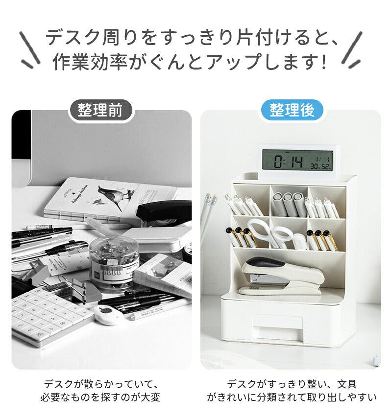 ペン立て 卓上収納ボックス  ペンスタンド ペンホルダー ペン入れ 卓上収納 デスク収納 大容量 小物 文房具 ボックス 収納 卓上 オフィス デスク デスクオーガナイザー 便利 小物入れ 引き出し 事務用品整理 整頓 収納ボックス  メイクボックス