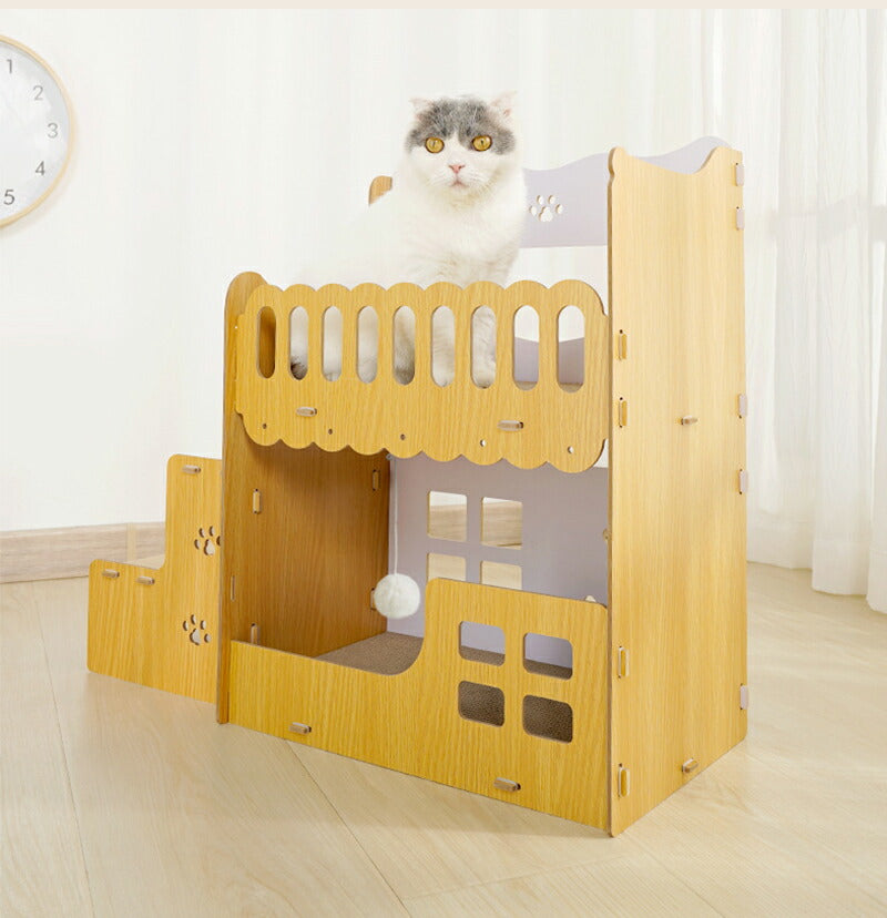 爪とぎハウス 猫 爪とぎ ダンボール 二層 ハウス キャットハウス ネコ ねこ 猫ベッド つめとぎ ダンボールハウス 猫ハウス 段ボール 猫小屋 かわいい 多頭飼い 猫箱 組み立て式 収納簡単 ストレス解消  猫用爪とぎ ペットベッド 仔猫