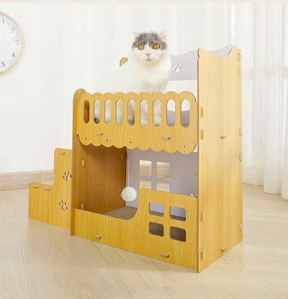 爪とぎハウス 猫 爪とぎ ダンボール 二層 ハウス キャットハウス ネコ ねこ 猫ベッド つめとぎ ダンボールハウス 猫ハウス 段ボール 猫小屋 かわいい 多頭飼い 猫箱 組み立て式 収納簡単 ストレス解消  猫用爪とぎ ペットベッド 仔猫