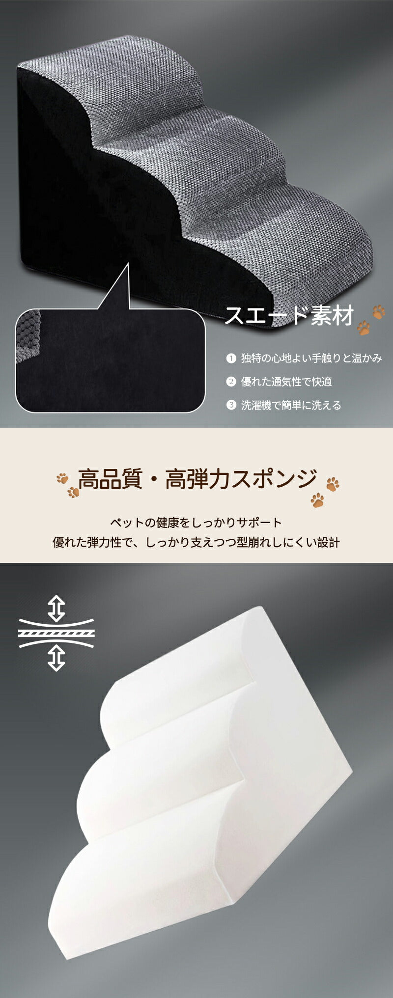 ステップ 階段 ペットステップ 犬 踏み台 2段/3段/4段 クッション スロープ ステップ ペット用 緩やかドッグステップ 撥水 スロープ犬 ペットスロープ 犬用品 室内犬 パピーヘルニア 脱臼 ケガ防止 介護用品 ウレタン
