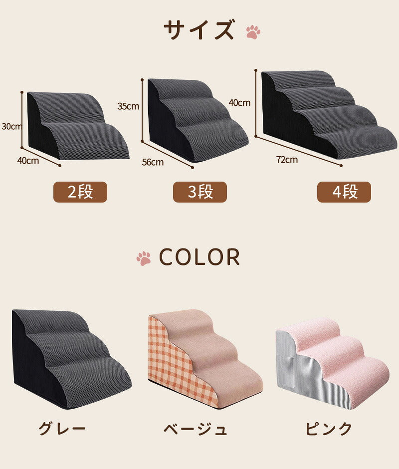 ドッグスロープ ステップ 犬 階段 ペットステップ  踏み台  2段/3段/4段 クッション スロープ ステップ ペット用 送料無料 緩やかドッグステップ 撥水 ゆったり スロープ犬 ペットスロープ ウレタン 犬用品  室内犬 パピーヘルニア 脱臼 ケガ防止 介護用品