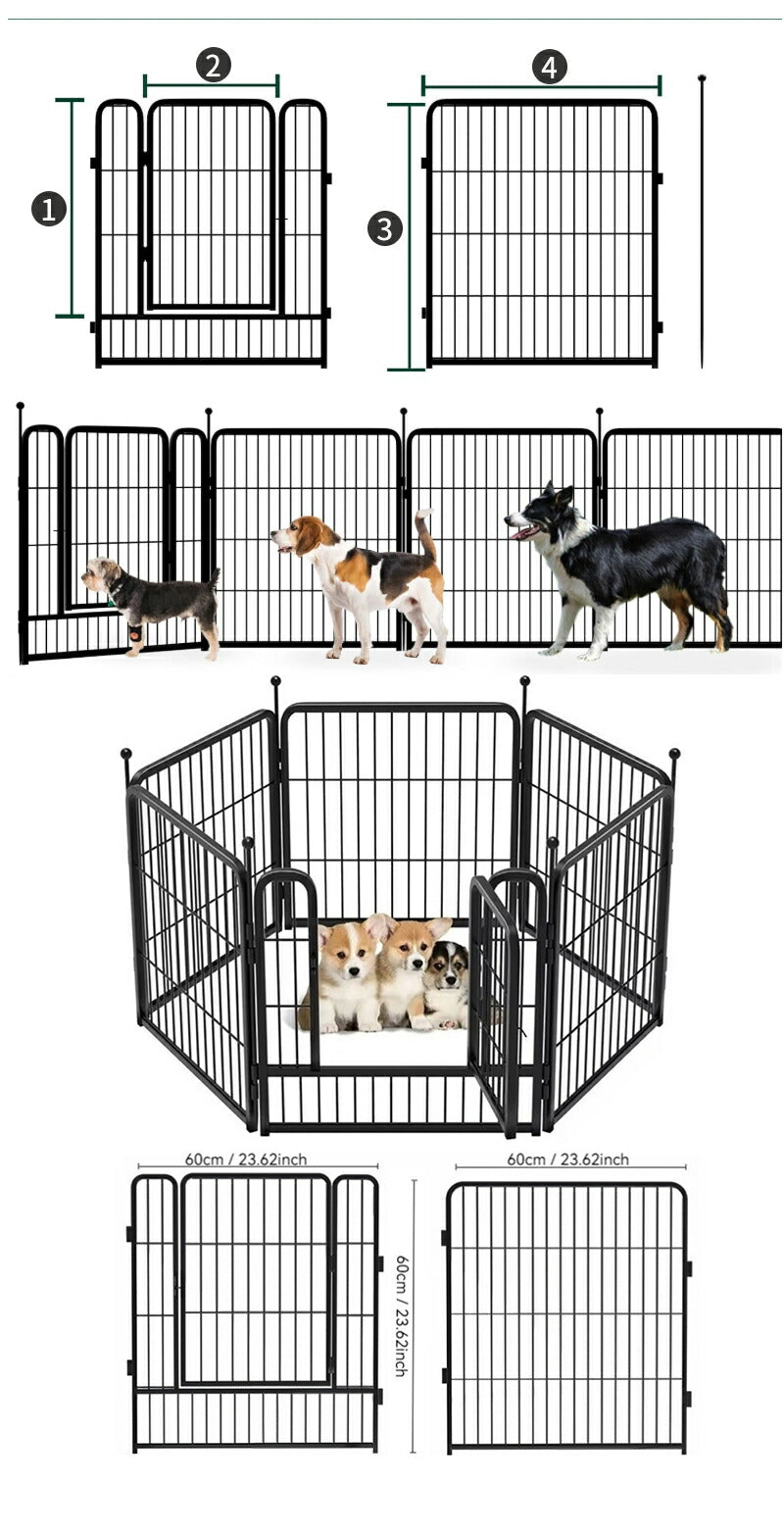 ペットサークル 大型犬 サークル 折りたたみ ペットフェンス ドッグサークル 扉付き ケージ 小型犬 中型犬 犬 猫 組み換え可能 室内外兼用 ハムスター ゲージ ペットゲージ ペットケージ 屋根付き お手入れが簡単 幅70cm~90cm 高さ80cm~100cm パネル6枚