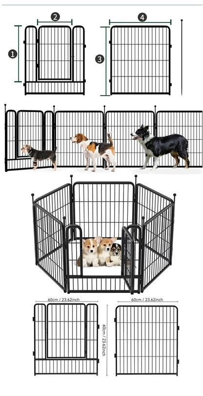 ペットサークル 大型犬 サークル 折りたたみ ペットフェンス ドッグサークル 扉付き ケージ 小型犬 中型犬 犬 猫 組み換え可能 室内外兼用 ハムスター ゲージ ペットゲージ ペットケージ 屋根付き お手入れが簡単 幅70cm~90cm 高さ80cm~100cm パネル6枚