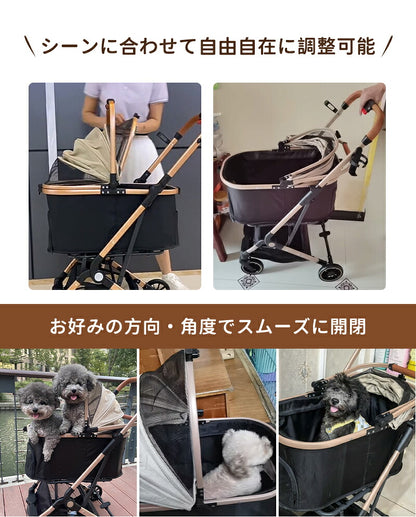 ペットカート 軽量 分離式 犬カート 中型犬  4輪ペットカート 対面式 ペット キャリー 犬用バギー 折りたたみ式 カート 介護用 多頭 小型犬 猫 多機能 犬用ベビーカー  犬キャリー バギー 自立可 組み立て簡単 耐荷重15KG
