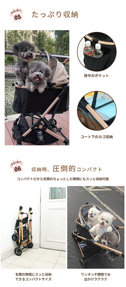 ペットカート 軽量 分離式 犬カート 中型犬  4輪ペットカート 対面式 ペット キャリー 犬用バギー 折りたたみ式 カート 介護用 多頭 小型犬 猫 多機能 犬用ベビーカー  犬キャリー バギー 自立可 組み立て簡単 耐荷重15KG