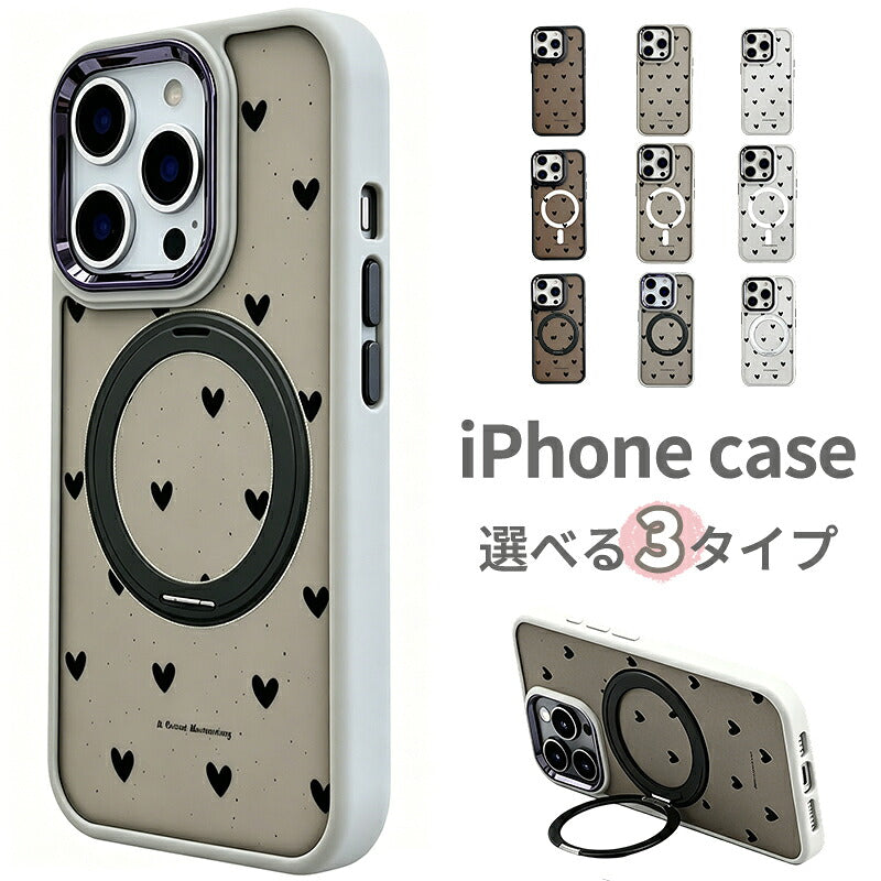 アイフォン17ケース マグセーフ アイフォン16ケース magsafe ハート柄 スマフォケース 折り畳み式 シンプル iPhoneAirケース 耐衝撃 ブラック おしゃれ カメラ保護 マグネット 可愛い ハート カジュアル iPhone15