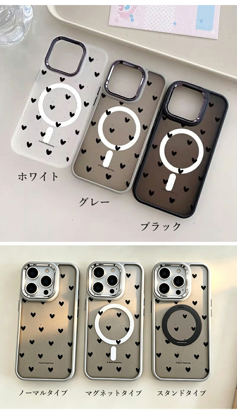 アイフォン17ケース マグセーフ アイフォン16ケース magsafe ハート柄 スマフォケース 折り畳み式 シンプル iPhoneAirケース 耐衝撃 ブラック おしゃれ カメラ保護 マグネット 可愛い ハート カジュアル iPhone15