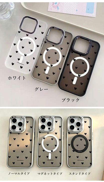 アイフォン17ケース マグセーフ アイフォン16ケース magsafe ハート柄 スマフォケース 折り畳み式 シンプル iPhoneAirケース 耐衝撃 ブラック おしゃれ カメラ保護 マグネット 可愛い ハート カジュアル iPhone15