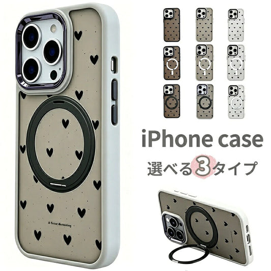 アイフォン17ケース マグセーフ アイフォン16ケース magsafe ハート柄 スマフォケース 折り畳み式 シンプル iPhoneAirケース 耐衝撃 ブラック おしゃれ カメラ保護 マグネット 可愛い ハート カジュアル iPhone15