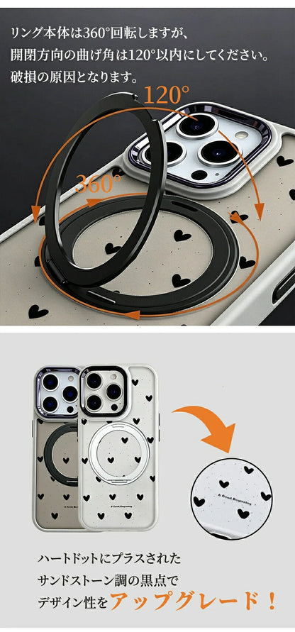 アイフォン17ケース マグセーフ アイフォン16ケース magsafe ハート柄 スマフォケース 折り畳み式 シンプル iPhoneAirケース 耐衝撃 ブラック おしゃれ カメラ保護 マグネット 可愛い ハート カジュアル iPhone15