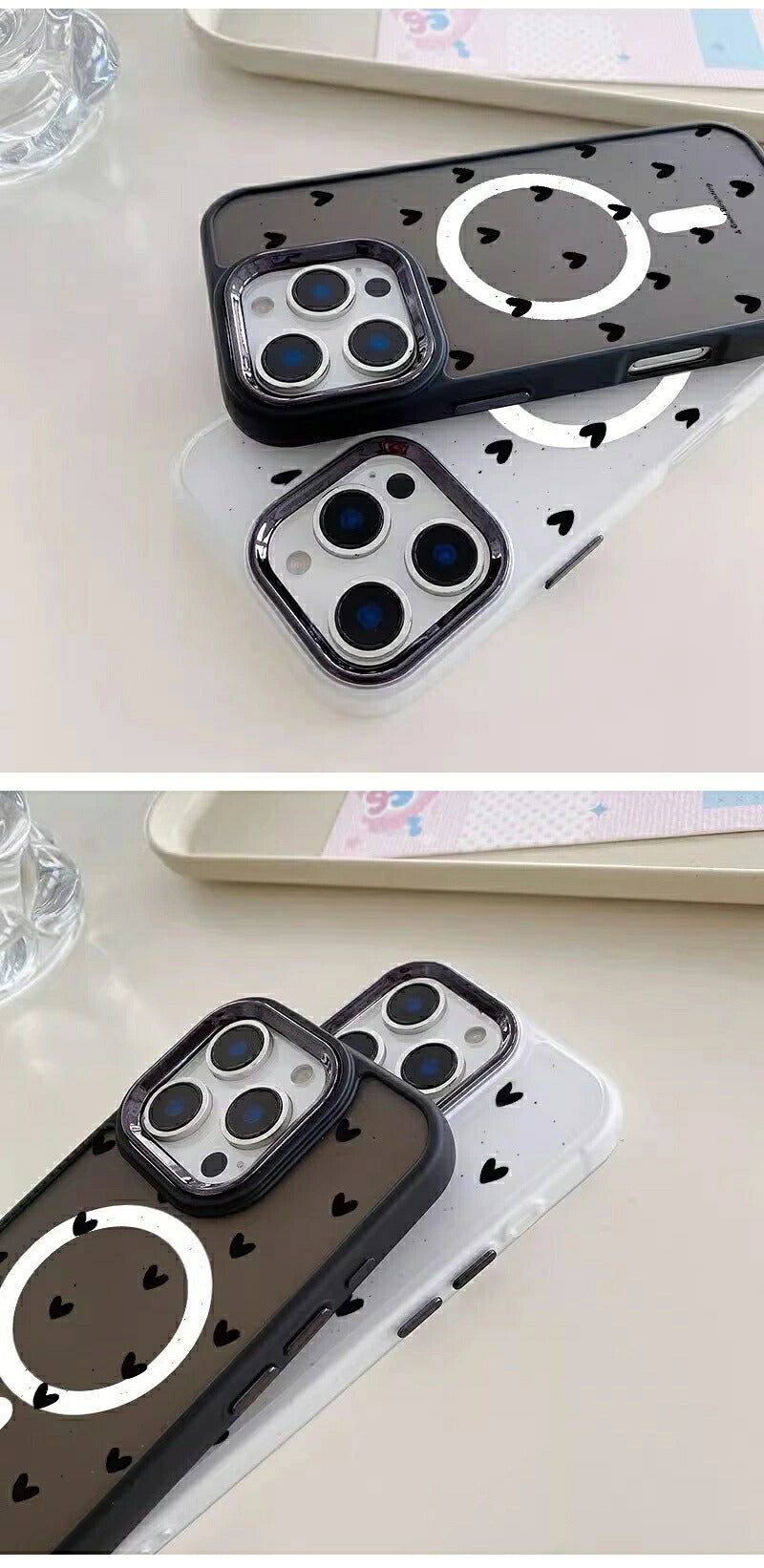 アイフォン17ケース マグセーフ アイフォン16ケース magsafe ハート柄 スマフォケース 折り畳み式 シンプル iPhoneAirケース 耐衝撃 ブラック おしゃれ カメラ保護 マグネット 可愛い ハート カジュアル iPhone15