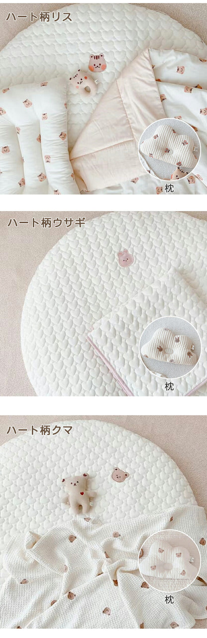 サニーマット ベビーマット 洗える 厚手 85cm 円形 お昼寝マット 赤ちゃん クッション ラグ キルティング 刺繍 月齢フォト 寝相アート ごろ寝マット プレイマット よちよち 爬行 ラウンド 出産祝い プレゼント かわいい おしゃれ