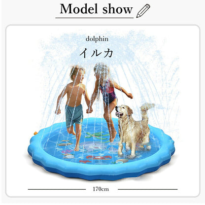噴水 プール 噴水マット 夏休み 水遊び 家庭用 キッズ 子ども 犬 暑さ対策 コンパクト 自宅 庭 2歳 スプラッシュプール プレイマット シャワー ビニールプール 直径 170cm おもちゃ ベビープール 浮き輪マット サークル 噴水池 子供用 犬用プール 庭 芝生遊び