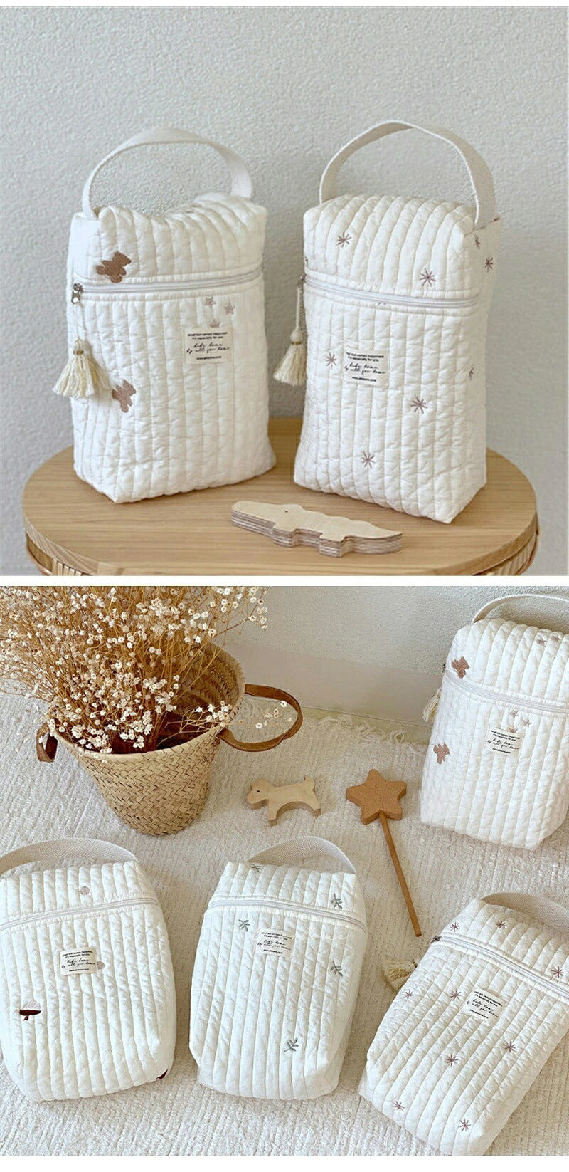 ヌビ 哺乳瓶ポーチ 2WAY マグポーチ 大容量 ミルクポーチ 刺繍入り 哺乳瓶ケース 軽量 保冷バッグ ミルク 離乳食 ベビー 赤ちゃん 収納 ポーチ 持ち運び おしゃれ かわいい
