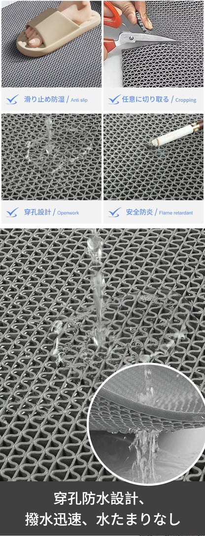 滑り止めマット 業務用 PVC ゴムマット 歩行滑り止めマット 厚さ4.5mm 透水マット 穴あき 風呂マット プール下マット 玄関マット 屋外 抗菌 速乾 室内用 浴室 キッチン ベランダ 転倒防止 水切りマット 滑り止め防水マット 歩行マット 1.2x15m
