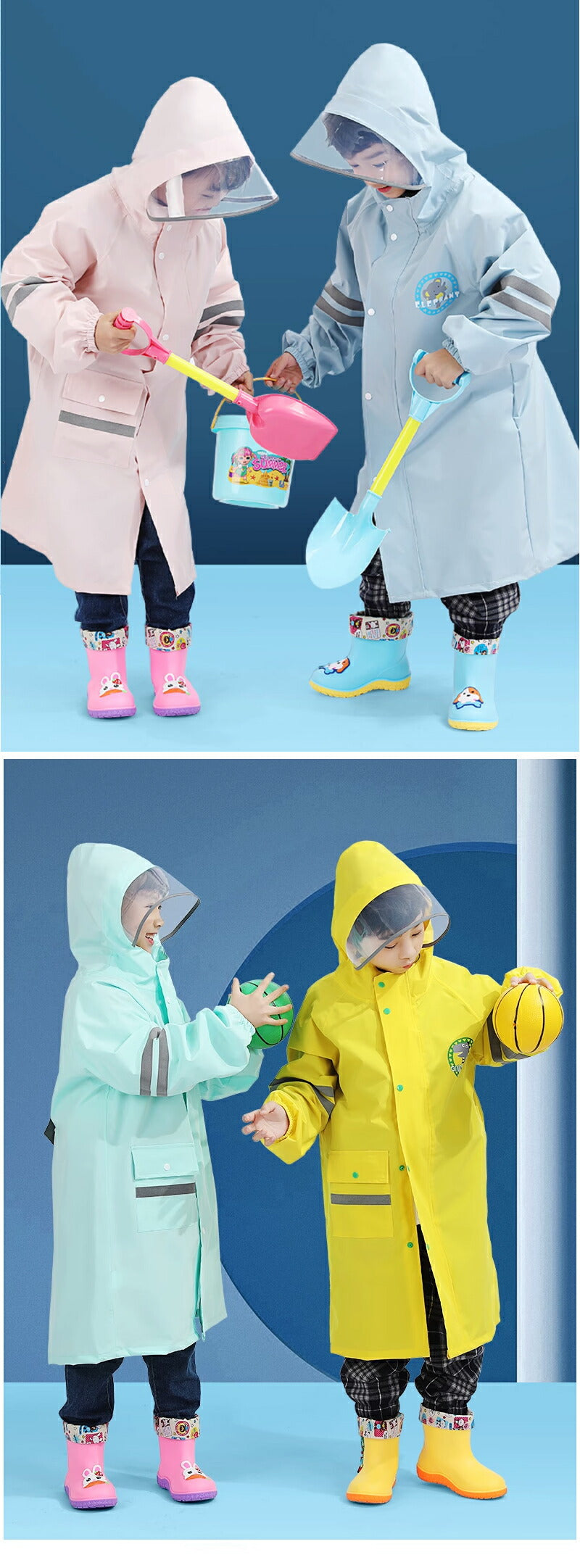 レインコート キッズ ランドセル対応 レインウェア リフレクター付き 子供服 防水 ベビー 男の子 女の子 子供 かわいい おしゃれ 雨具 幼稚園 小学生 反射テープ 透明窓 ランドセル 子供用 梅雨 対策 アウトドア 無地