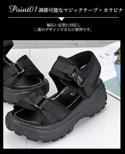 サンダル 厚底サンダル レディース サンダル 7cmヒール  軽量 歩きやすい コンフォート シューズ スポーツサンダル 大きいサイズ 衝撃吸収 通気性 靴  ベルクロ  スニーカー  春 夏 アウトドア 行楽 おしゃれ 美脚効果