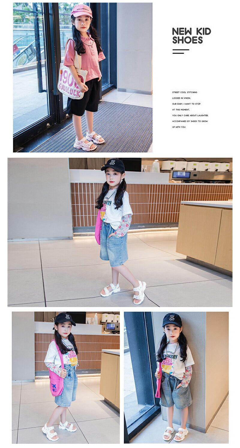 サンダル スポーツサンダル キッズ 女の子 ガールズ キッズ ジュニア 子供 子ども 子ども靴 スポサン 軽量 かわいい おしゃれ トレンド パープル/ピンク アウトドア 海 プール 夏 柔らかい 柔らかい プール