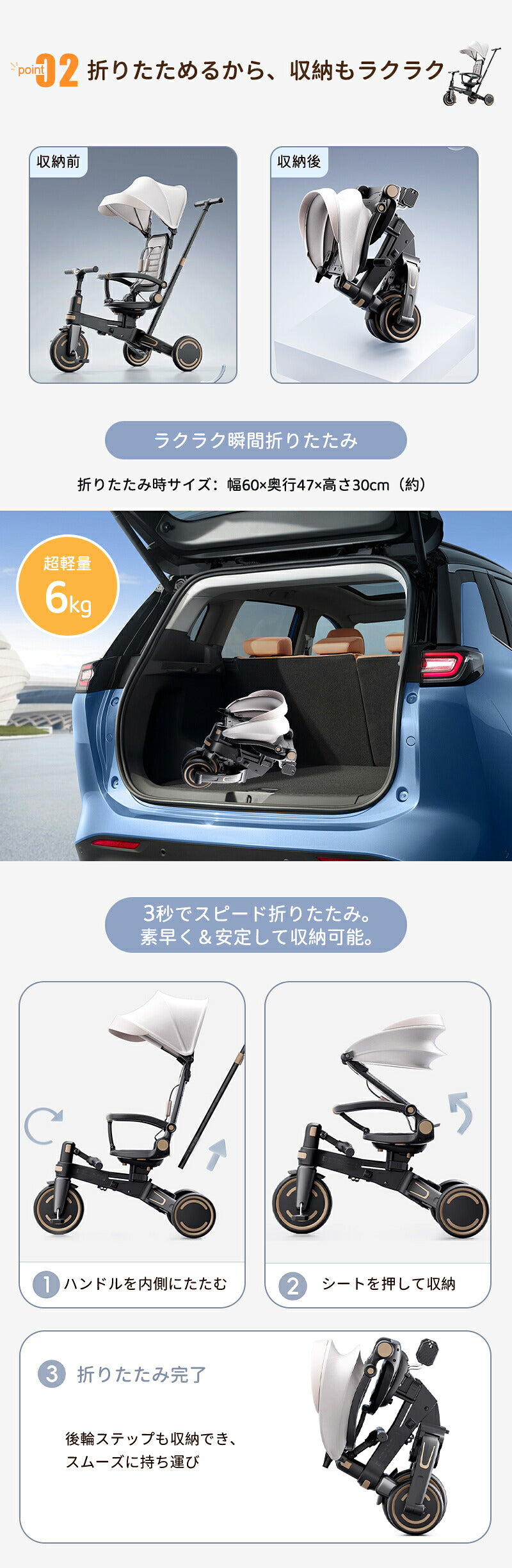 子供用三輪車 ベビーカー 折りたたみ かじとり 手押し棒  カバー ストッパー付き おしゃれ 7in1 1歳 2歳 3歳　座面回転 自転車 おもちゃ 乗用玩具 キックバイク 幼児用 キッズバイク プレゼント