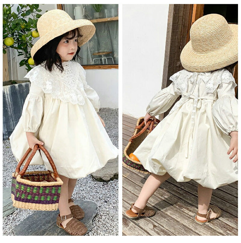 【最後の在庫処分】子供ワンピース  付け襟 ベビー ワンピース 可愛い レースワンピース ふんわり セレモニードレス お姫様風 子供ドレス キッズワンピース 誕生日 スカート フォーマルワンピース 結婚式 ギャザー 春夏秋 おしゃれ  カジュアル ホワイト 女の子 子供