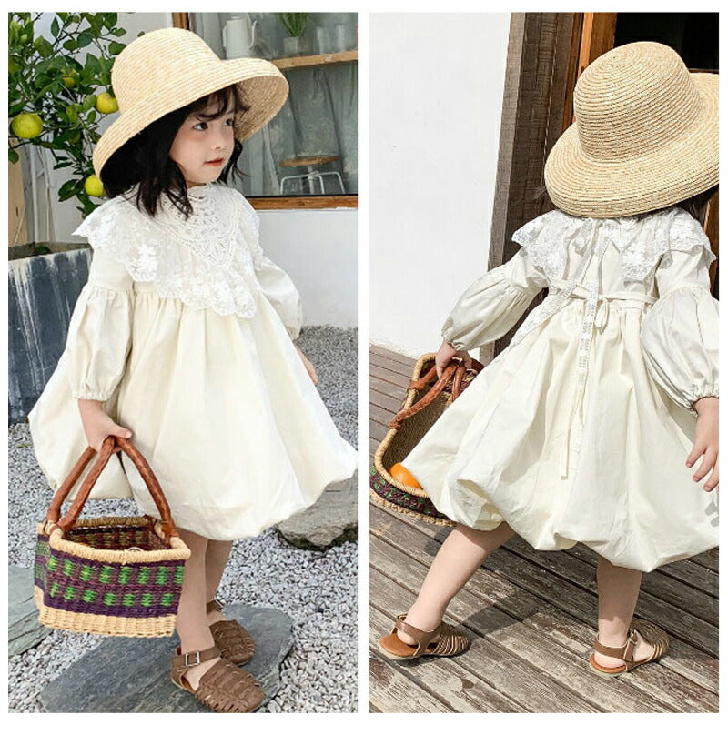 子供ワンピース 付け襟 ベビー ワンピース 可愛い レースワンピース ふんわり セレモニードレス お姫様風 子供ドレス キッズワンピース 誕生日 スカート フォーマルワンピース 結婚式 ギャザー 春夏秋 おしゃれ 子供 ホワイト 女の子 カジュアル