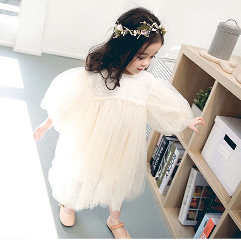 ベビー ワンピース 長袖 80 結婚式 フォーマル チュール ベビー服 女の子 ベビードレス 90 100 キッズ 赤ちゃん レースドレス ホワイト ふんわり チュチュ お宮参り 人気 刺繍 膝丈 チュール フレア お出かけ おしゃれ チュールワンピース