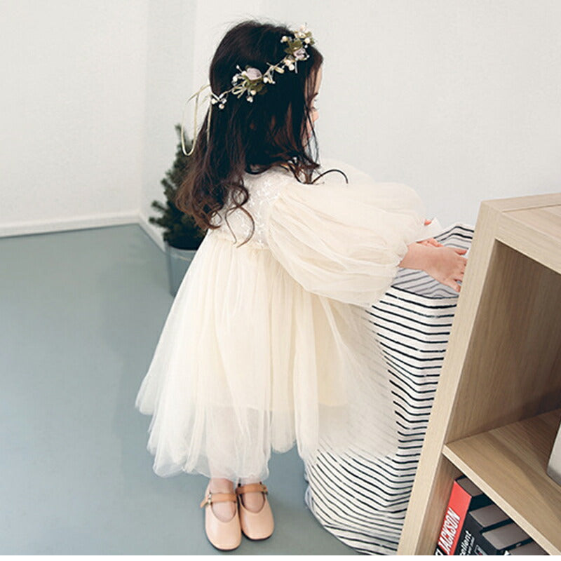 ベビー ワンピース 長袖 80 結婚式 フォーマル チュール ベビー服 女の子 ベビードレス 90 100 キッズ 赤ちゃん レースドレス ホワイト ふんわり チュチュ お宮参り 人気 刺繍 膝丈 チュール フレア お出かけ おしゃれ チュールワンピース