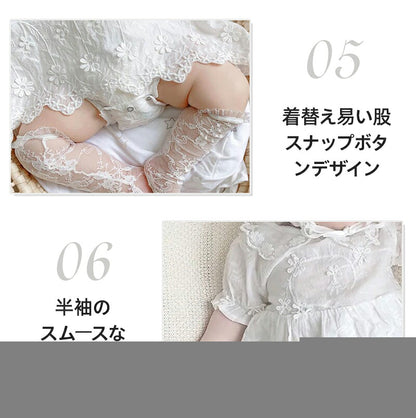 セレモニードレス ロンパース カバーオール 長袖 帽子付き 3点セット 新生児 ベビー服 ワンピース ベビー用品 子供服  赤ちゃん 刺繍 レース ドレス フォーマル 女の子 お食い初め 100日祝い 退院 出産祝い お宮参り ベビー 白