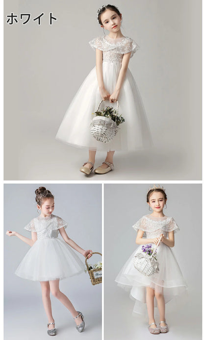 子供ドレス 結婚式 発表会 ロング レース ドレス キッズ 120 140 110フォーマル キッズ 女の子 ジュニア 子供服 ワンピース 結婚式 フラワーガール シャンパン ネイビー グレー 130 150 160
