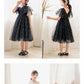 女の子 チュールワンピース 子供 ドレス キッズ ロングワンピース 発表会 キラキラ 子供服 半袖 ジュニア ワンピース 小学生 夏ワンピ ピアノ ふわふわ フォーマル フレア 星柄 ふんわり感 膝丈 チュール