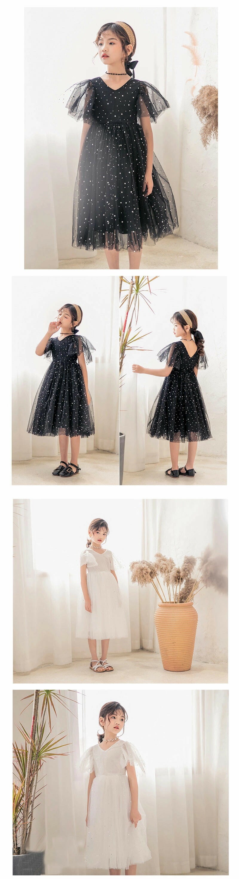 女の子 チュールワンピース 子供 ドレス キッズ ロングワンピース 発表会 キラキラ 子供服 半袖 ジュニア ワンピース 小学生 夏ワンピ ピアノ ふわふわ フォーマル フレア 星柄 ふんわり感 膝丈 チュール