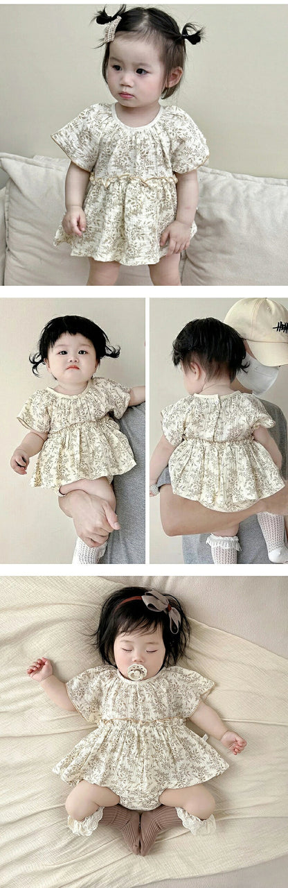ロンパース 半袖 ベビー服 リーフ 女の子 カバーオール ノースリーブ 夏 赤ちゃん 新生児 綿 コットン かわいい おしゃれ 子供服 キッズ 春夏 春 秋 出産祝い ギフト 外出着
