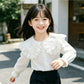 キッズ ブラウス 女の子 シャツ 長袖 おしゃれ 子ども ジュニア フォーマル 白 前開き レースの襟 可愛い トップス 子供服 ボウタイブラウス レース ワイシャツ 縁取り ガールズ 小学生 入学式 卒園式 入園式 卒業式 七五三 発表会 面接 記念日
