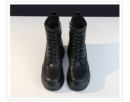 厚底ブーツ ショートブーツ 厚底 レディース ブーツ 白 編み上げブーツ ラウンドトゥ ブーティ 美脚 フラット 歩きやすい 痛くない レディース靴 疲れない 通勤 オフィス 衣装 コスプレ 履きやすい  黒  ブーティー レースアップ