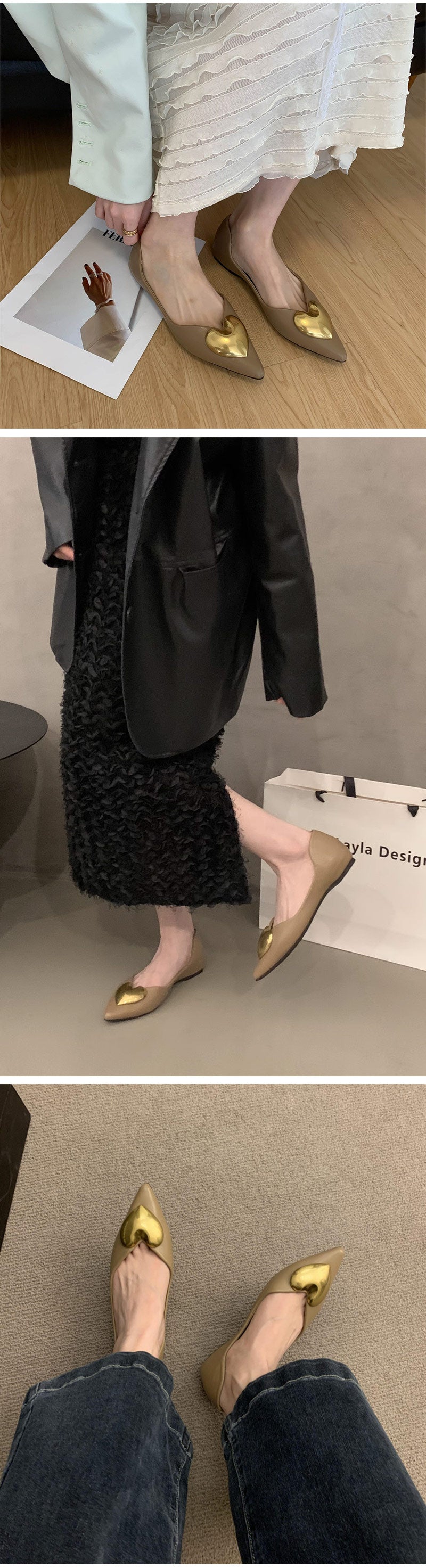 シューズ レディース 靴 ハート パンプス ローヒール ぺたんこ ローヒール バレエシューズ フラットシューズ ポインテッドトゥ ハート ハートフラットパンプス 25年春夏新作 ブラック ベージュ マスタード