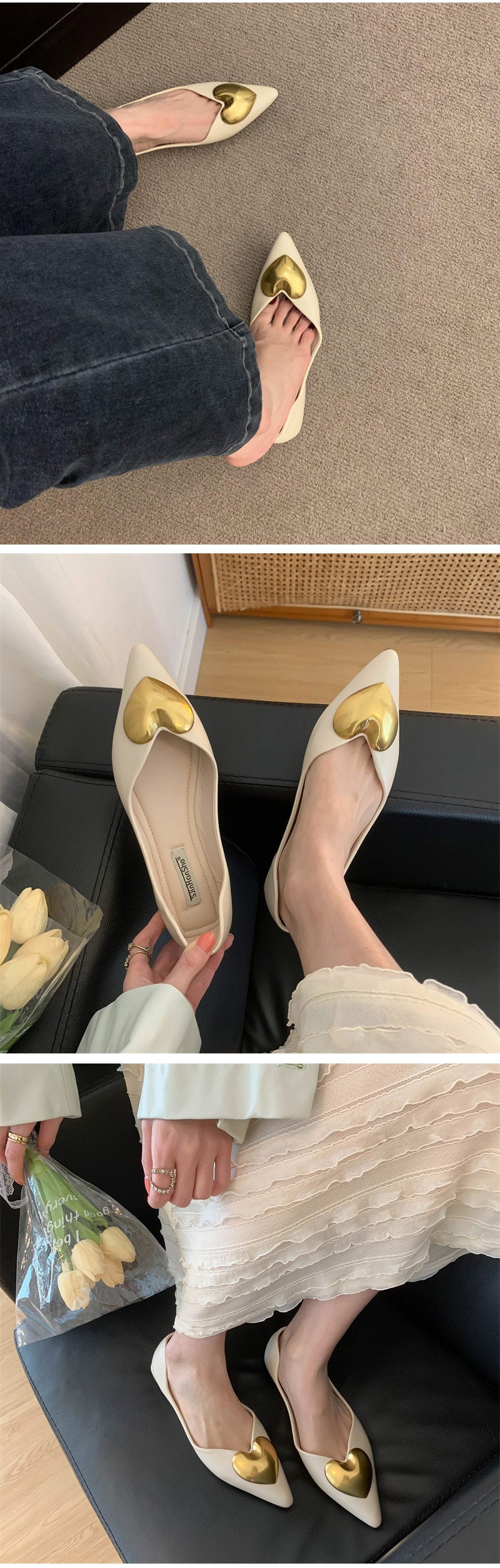 シューズ レディース 靴 ハート パンプス ローヒール ぺたんこ ローヒール バレエシューズ フラットシューズ ポインテッドトゥ ハート ハートフラットパンプス 25年春夏新作 ブラック ベージュ マスタード