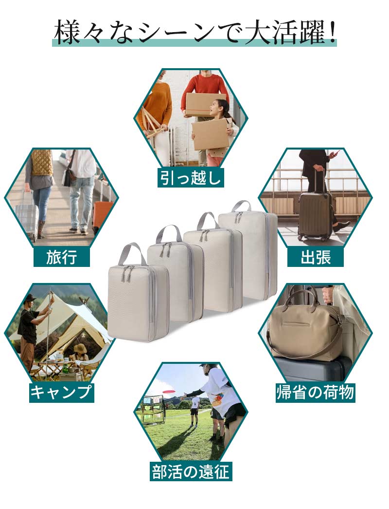 4点セット トラベル 圧縮 ポーチ 衣類スペース 60％ 節約 旅行 収納ポーチ トラベルポーチ 圧縮袋 軽量 出張 旅行 仕分け 簡単 ファスナー シンプル snd-001