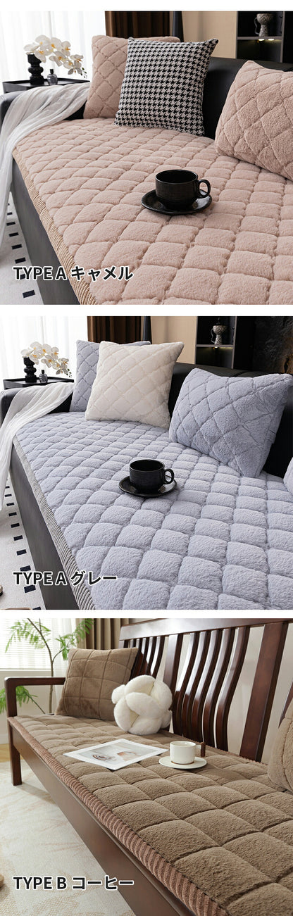 ソファーパッド 滑り止め 厚手 ふわふわ もこもこ 暖かい 洗える かけるだけ シートクッション ソファカバー ソファマット 3人掛け 座面カバー 座面だけ 長座布団 チェア 長方形 キルト 着せ替え L字 カウチ 爪とぎ 傷 汚れ防止 ロングクッション