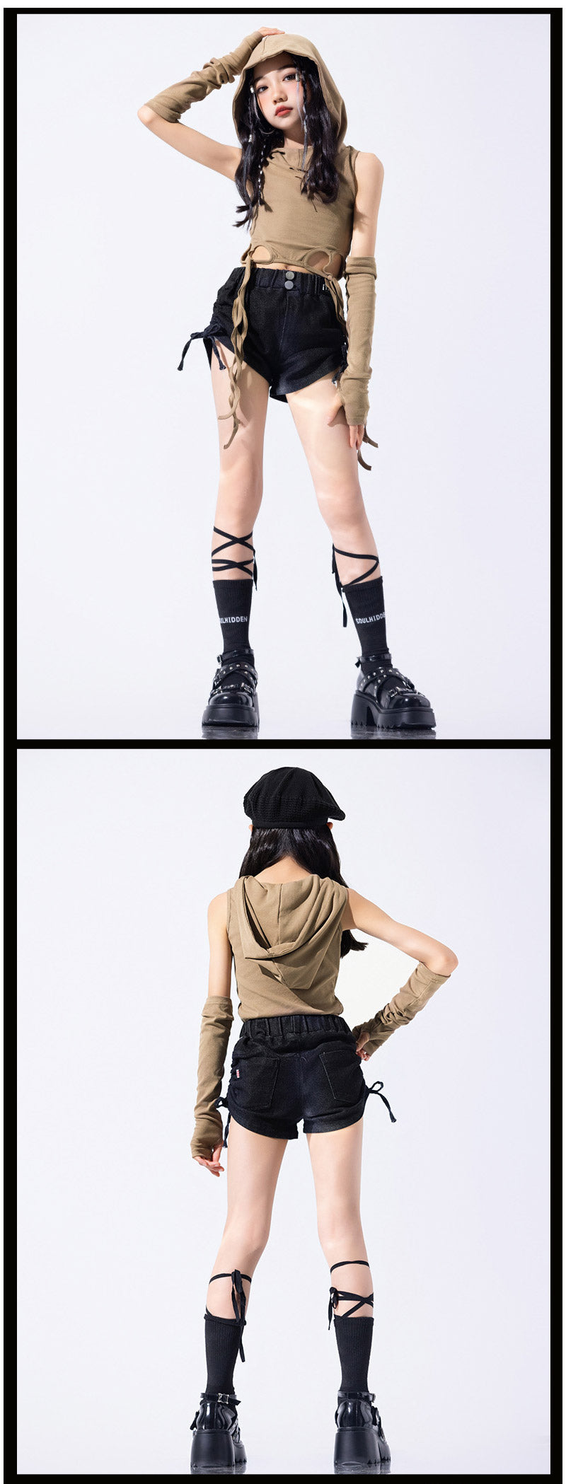 ダンス衣装 キッズ 衣装 セットアップ jazz k-pop キッズダンス衣装 デニム 子供服 女の子 ヘソ出し グレー ベージュ デニム チア ヒップホップ キッズダンス k-pop衣装 アームカバー 片腕 黒トップス ロングパンツ ジャズダンス 発表会 チアガール 韓国ファション 演出服