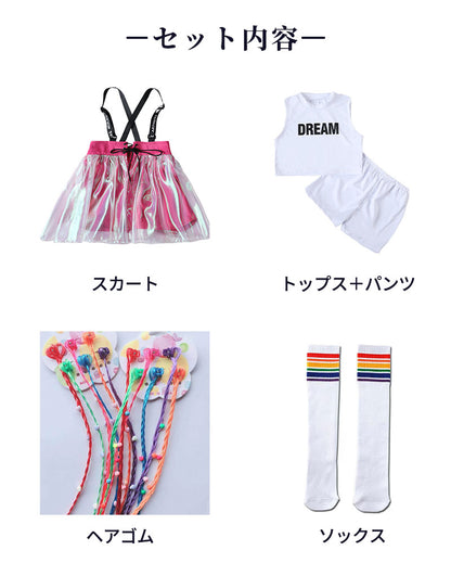 ダンス衣装 キッズ 衣装 セットアップ jazz k-pop キッズダンス衣装 デニム 子供服 女の子 ヘソ出し グレー ベージュ デニム チア ヒップホップ キッズダンス k-pop衣装 アームカバー 片腕 黒トップス ロングパンツ ジャズダンス 発表会 チアガール 韓国ファション 演出服