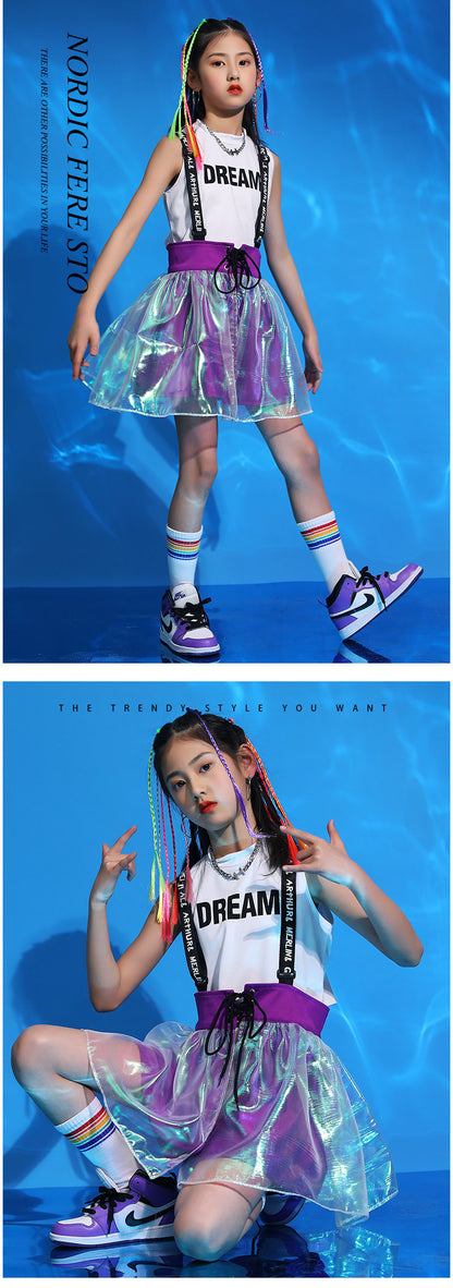 ダンス衣装 キッズ 衣装 セットアップ jazz k-pop キッズダンス衣装 デニム 子供服 女の子 ヘソ出し グレー ベージュ デニム チア ヒップホップ キッズダンス k-pop衣装 アームカバー 片腕 黒トップス ロングパンツ ジャズダンス 発表会 チアガール 韓国ファション 演出服