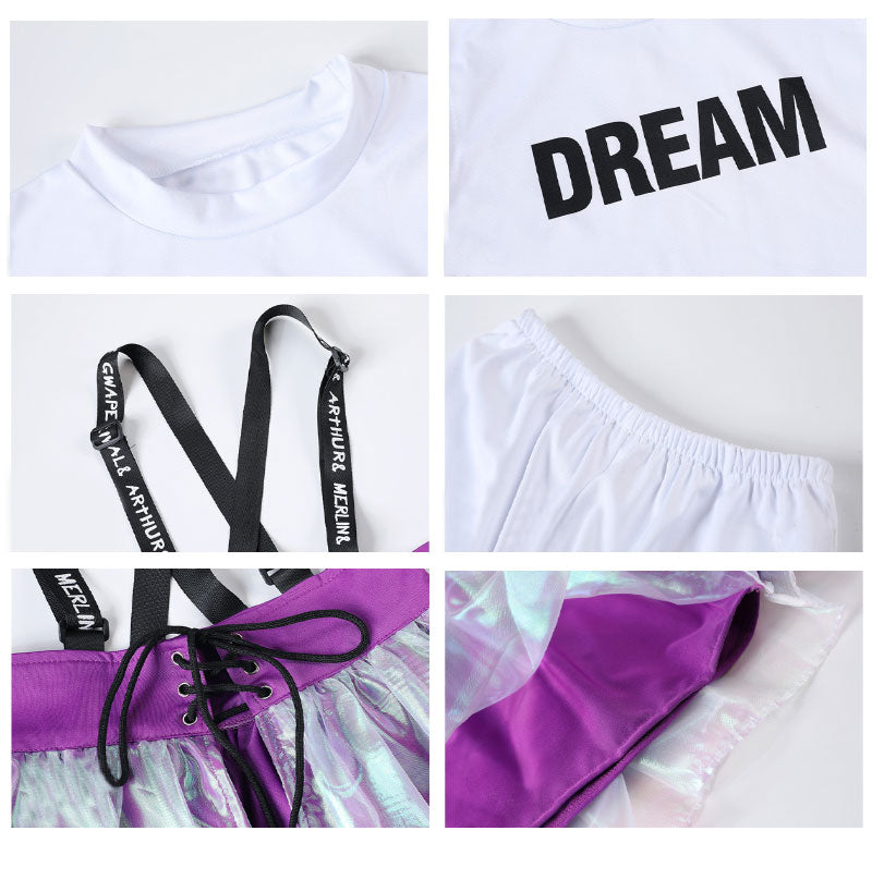 ダンス衣装 キッズ 衣装 セットアップ jazz k-pop キッズダンス衣装 デニム 子供服 女の子 ヘソ出し グレー ベージュ デニム チア ヒップホップ キッズダンス k-pop衣装 アームカバー 片腕 黒トップス ロングパンツ ジャズダンス 発表会 チアガール 韓国ファション 演出服