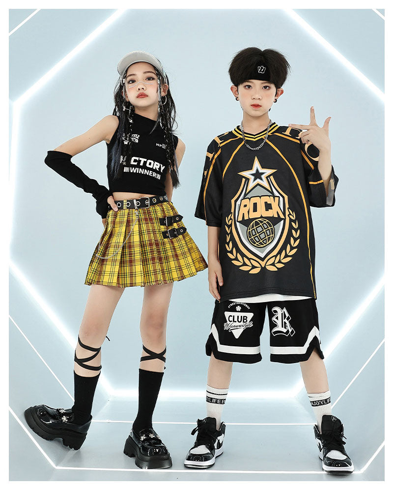 ダンス衣装 キッズ 衣装 セットアップ jazz k-pop キッズダンス衣装 デニム 子供服 女の子 ヘソ出し グレー ベージュ デニム チア ヒップホップ キッズダンス k-pop衣装 アームカバー 片腕 黒トップス ロングパンツ ジャズダンス 発表会 チアガール 韓国ファション 演出服
