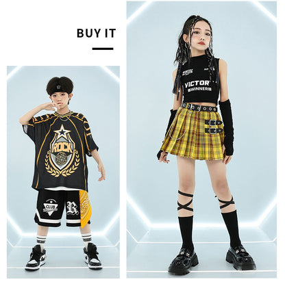 ダンス衣装 キッズ 衣装 セットアップ jazz k-pop キッズダンス衣装 デニム 子供服 女の子 ヘソ出し グレー ベージュ デニム チア ヒップホップ キッズダンス k-pop衣装 アームカバー 片腕 黒トップス ロングパンツ ジャズダンス 発表会 チアガール 韓国ファション 演出服