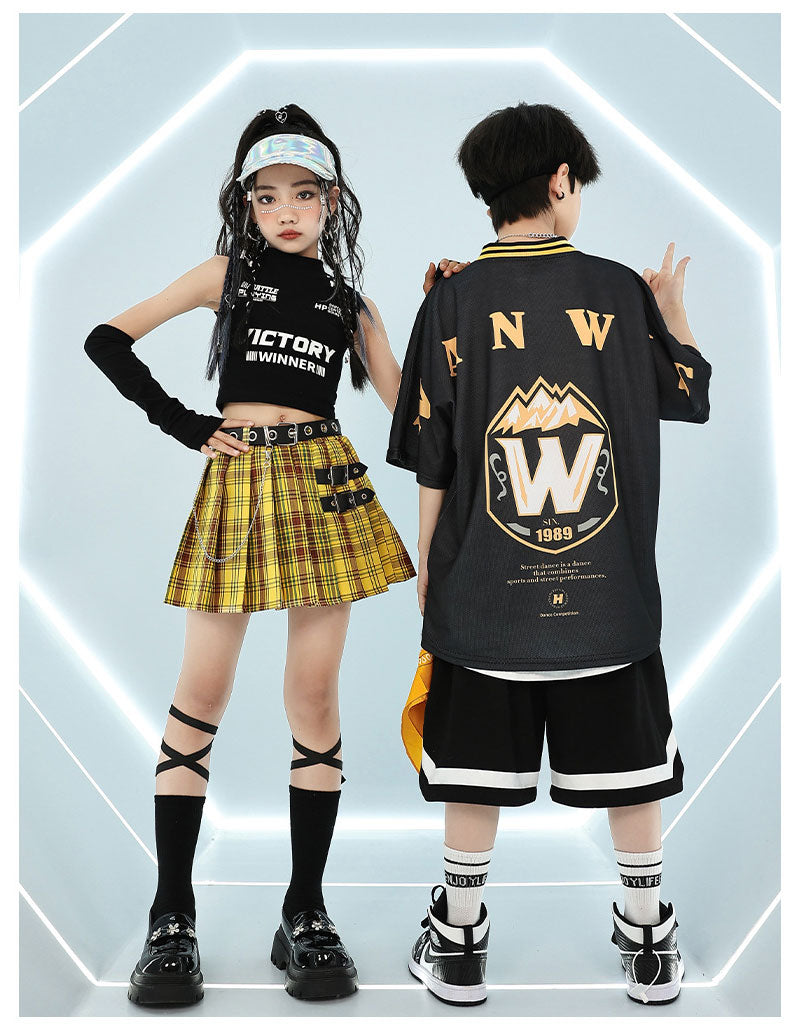 ダンス衣装 キッズ 衣装 セットアップ jazz k-pop キッズダンス衣装 デニム 子供服 女の子 ヘソ出し グレー ベージュ デニム チア ヒップホップ キッズダンス k-pop衣装 アームカバー 片腕 黒トップス ロングパンツ ジャズダンス 発表会 チアガール 韓国ファション 演出服