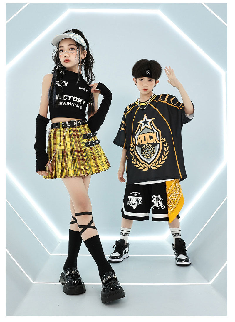 ダンス衣装 キッズ 衣装 セットアップ jazz k-pop キッズダンス衣装 デニム 子供服 女の子 ヘソ出し グレー ベージュ デニム チア ヒップホップ キッズダンス k-pop衣装 アームカバー 片腕 黒トップス ロングパンツ ジャズダンス 発表会 チアガール 韓国ファション 演出服