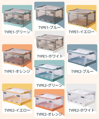 収納ボックス 折りたたみ コンテナ ボックス 蓋付き 大型 収納ケース 前開き 大容量 衣装ケース 半透明 中身見える プラスチック クローゼット 押入れ収納 キャスター付き 引っ越し 積み重ね 小物 衣類 布団 書類 工具箱 防災グッズ