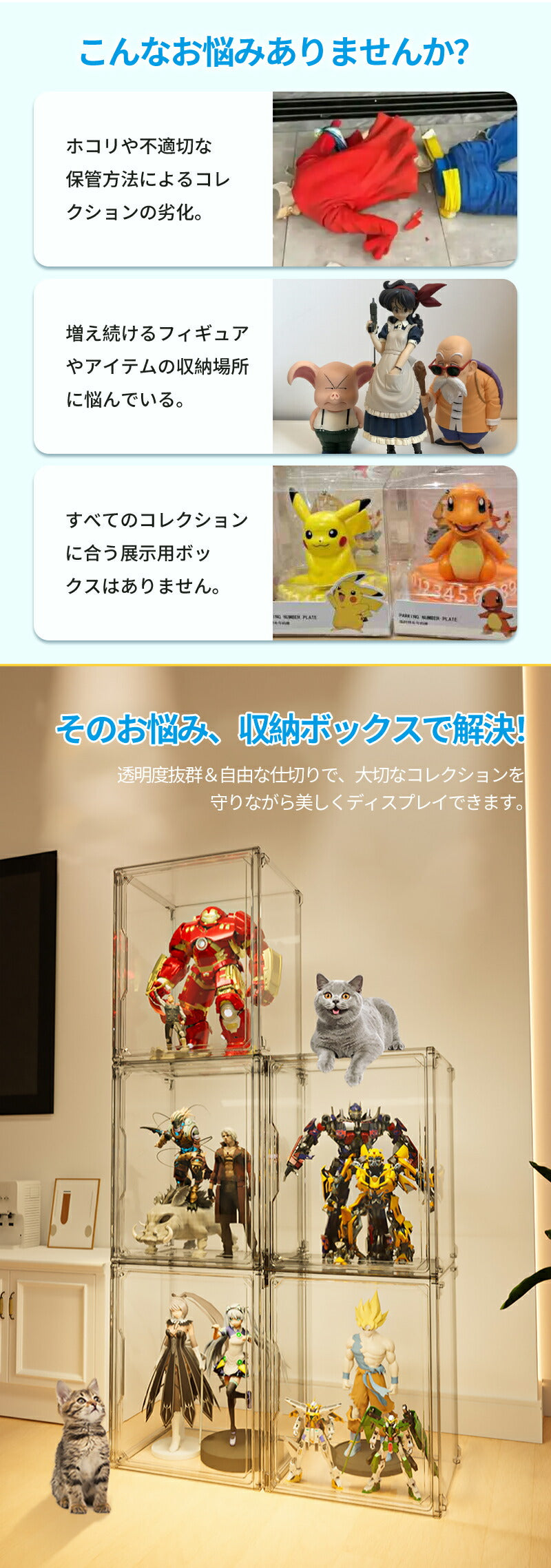 フィギュアケース 収納 36cm*27m*28m 高品質 コレクションケース ビッグサイズ コレクション ボックス クリアケース 積み重ね可能 扉付き 組み立てstorage-0136