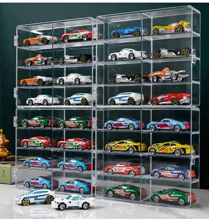 ミニカー 収納 ミニカーケース ミニカーディスプレイ最大 32台　扉付き トミカ 収納  コレクションケース ロングミニカー おもちゃ ショーケース 卓上 置き型 ホットウィール収納ケース トミカ収納 棚 トミカケース ミニカー 収納棚